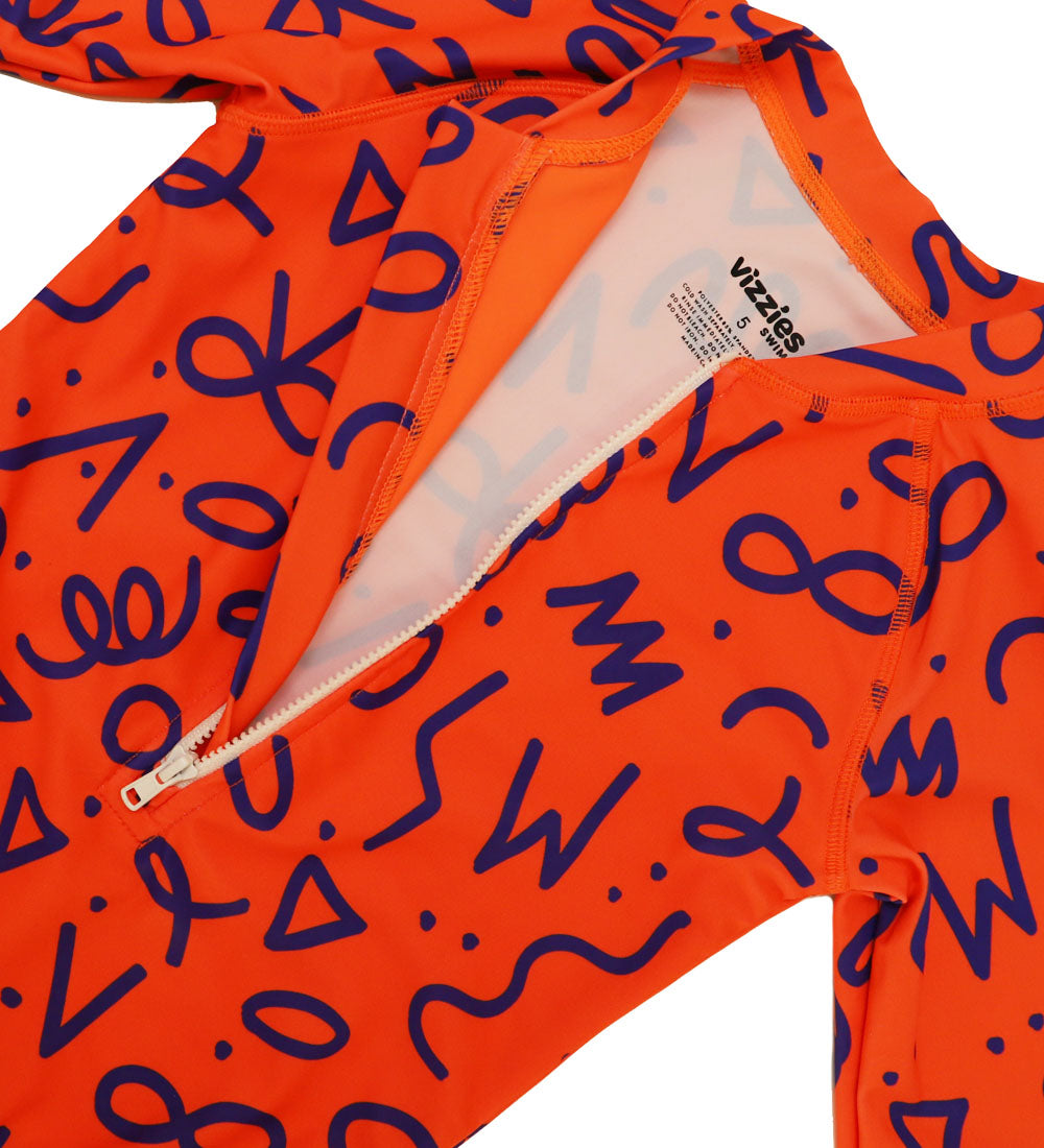 Girls Long Sleeve Swimsuit - Squiggle Pop Print
