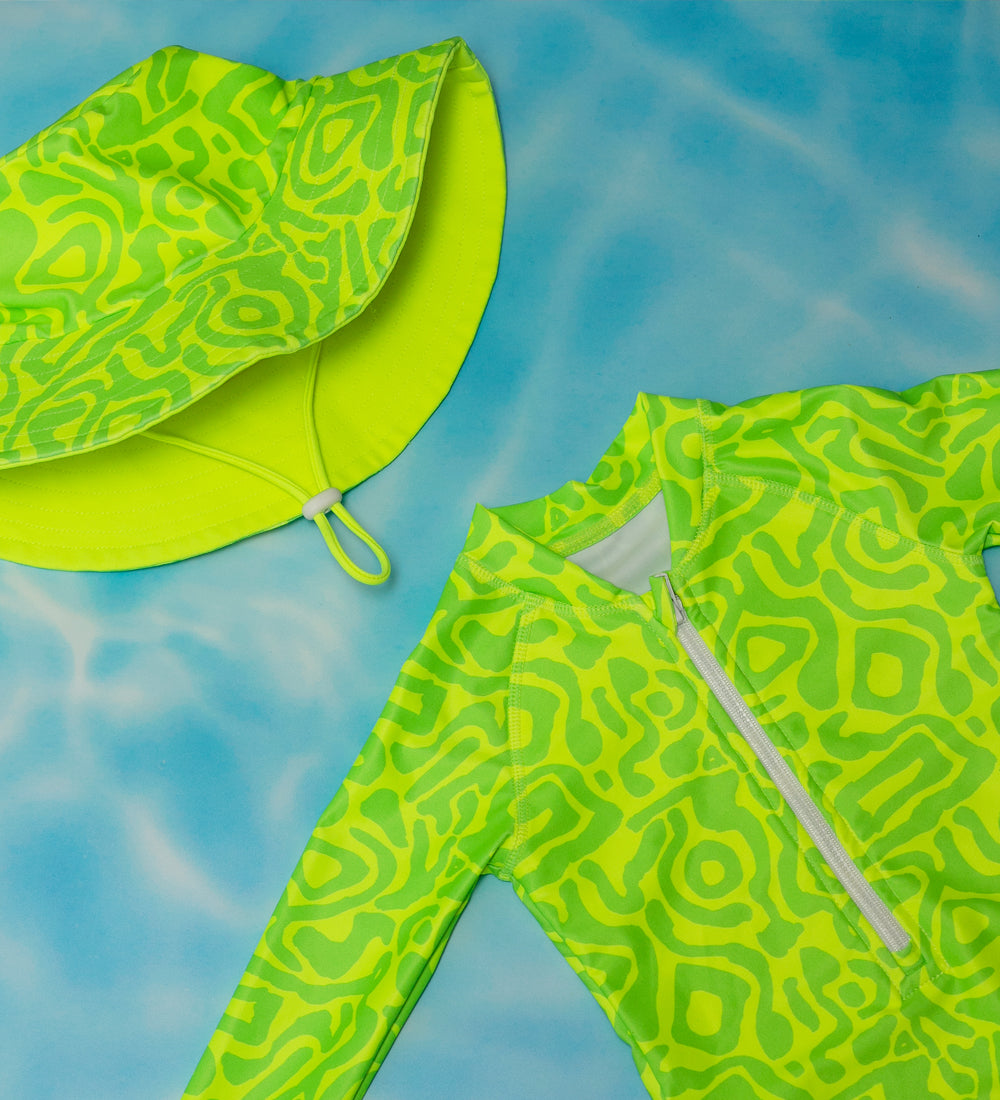 Baby Girls Long Sleeve Swimsuit - Lime Light Print