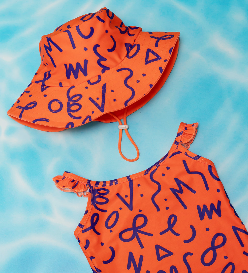 Girls Frill One Piece - Squiggle Pop Print