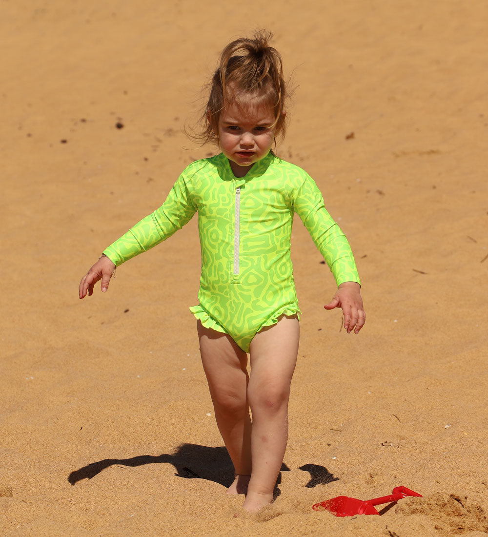 Baby Girls Long Sleeve Swimsuit - Lime Light Print