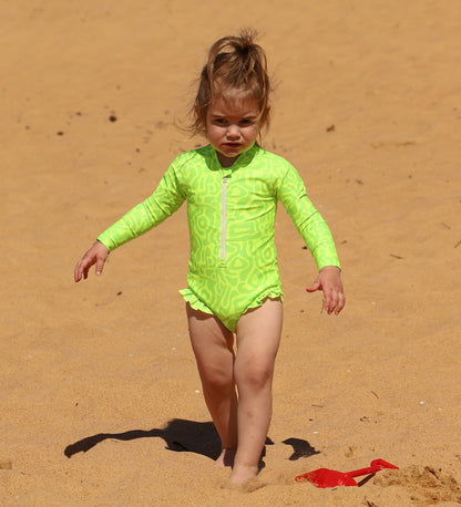 Baby Girls Long Sleeve Swimsuit - Lime Light Print