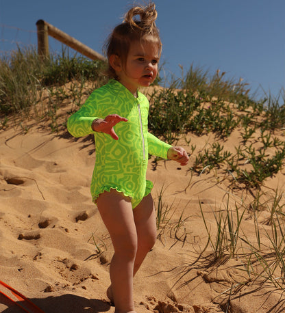 Baby Girls Long Sleeve Swimsuit - Lime Light Print
