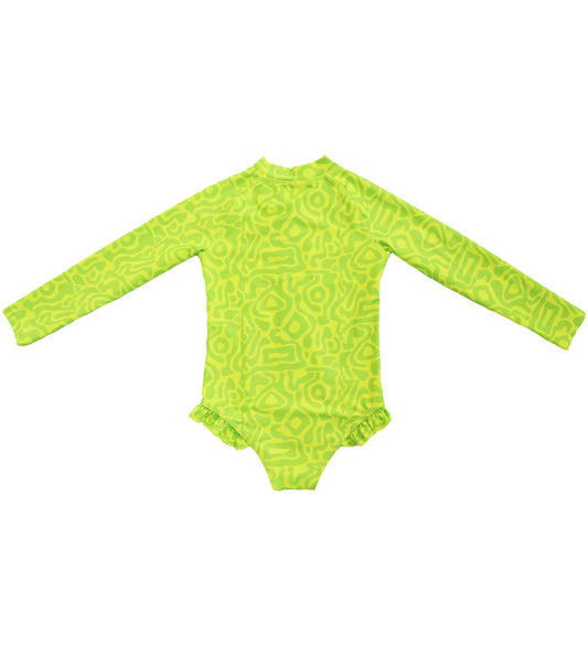 Girls Long Sleeve Swimsuit - Lime Light Print