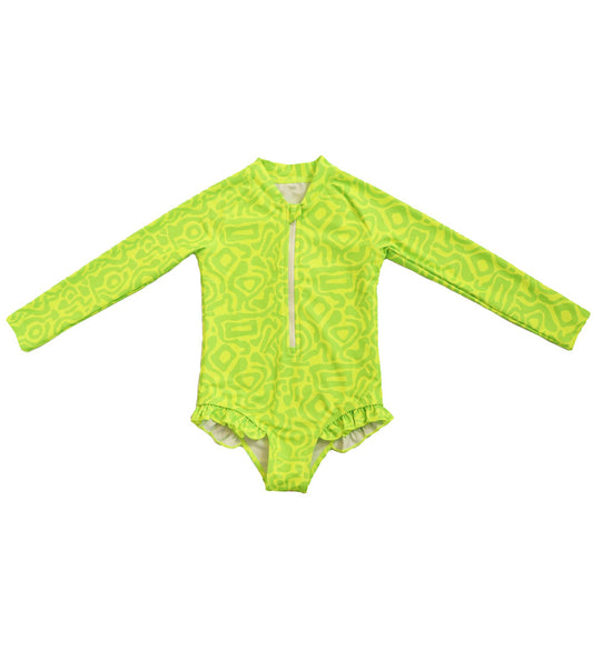 Girls Long Sleeve Swimsuit - Lime Light Print