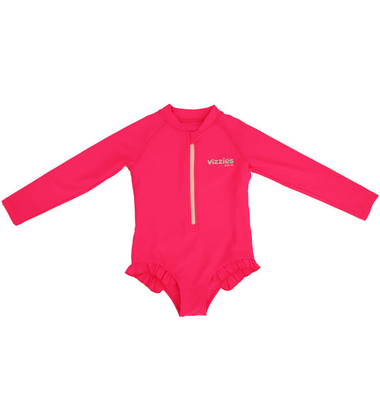 Girls Long Sleeve Swimsuit - Pink Zing