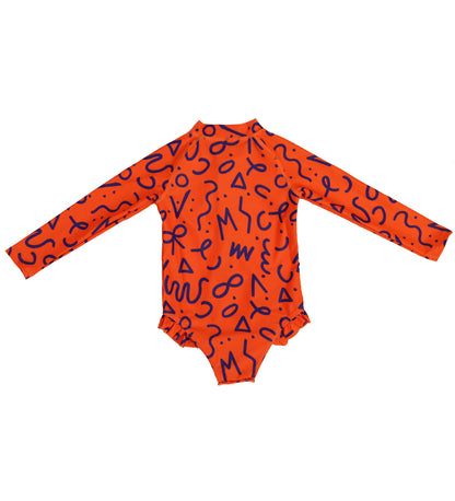 Baby Girls Long Sleeve Swimsuit - Squiggle Pop Print