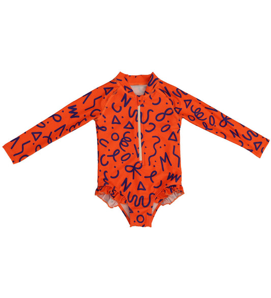 Baby Girls Long Sleeve Swimsuit - Squiggle Pop Print