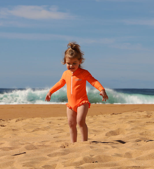 Baby Girls Long Sleeve Swimsuit - Zesty Orange