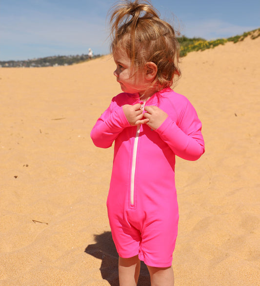 Baby Long Sleeve Swimsuit - Pink Zing