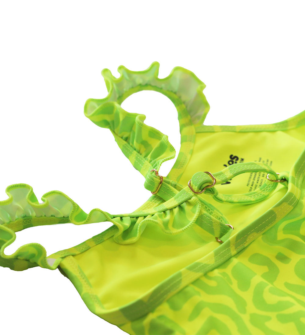 Girls Frill One Piece - Lime Light Print