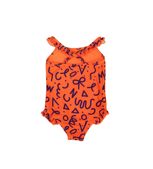 Girls Frill One Piece - Squiggle Pop Print