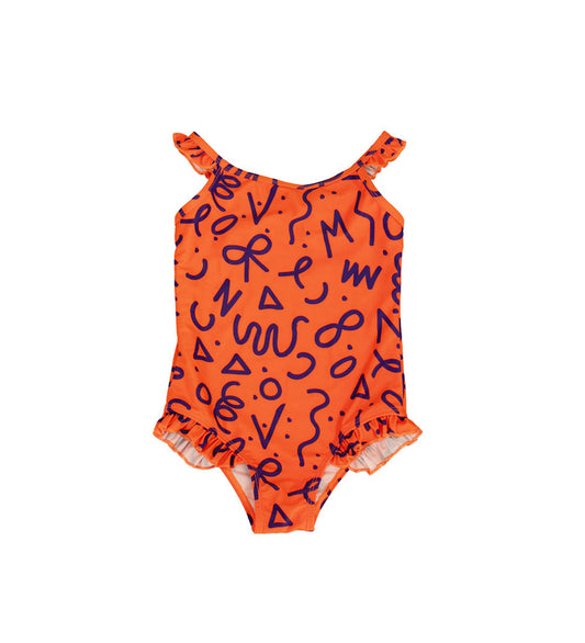 Girls Frill One Piece - Squiggle Pop Print