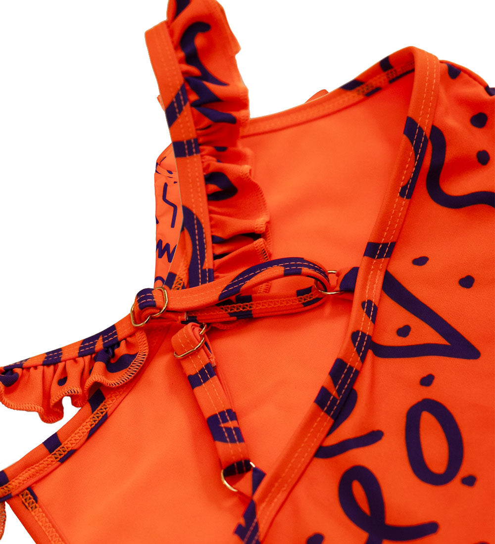 Girls Frill One Piece - Squiggle Pop Print