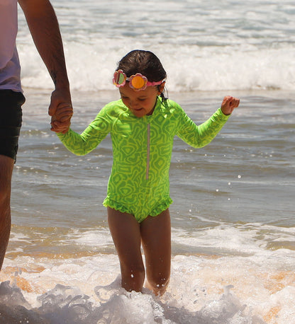 Girls Long Sleeve Swimsuit - Lime Light Print