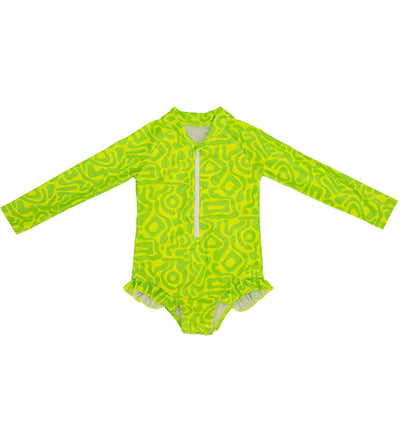 Baby Girls Long Sleeve Swimsuit - Lime Light Print