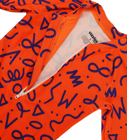 Girls Long Sleeve Swimsuit - Squiggle Pop Print
