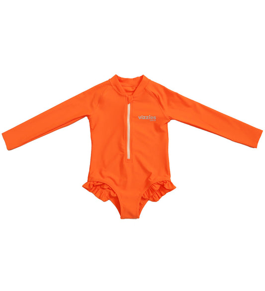 Girls Long Sleeve Swimsuit - Zesty Orange