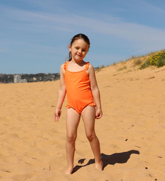 Girls Frill One Piece - Zesty Orange