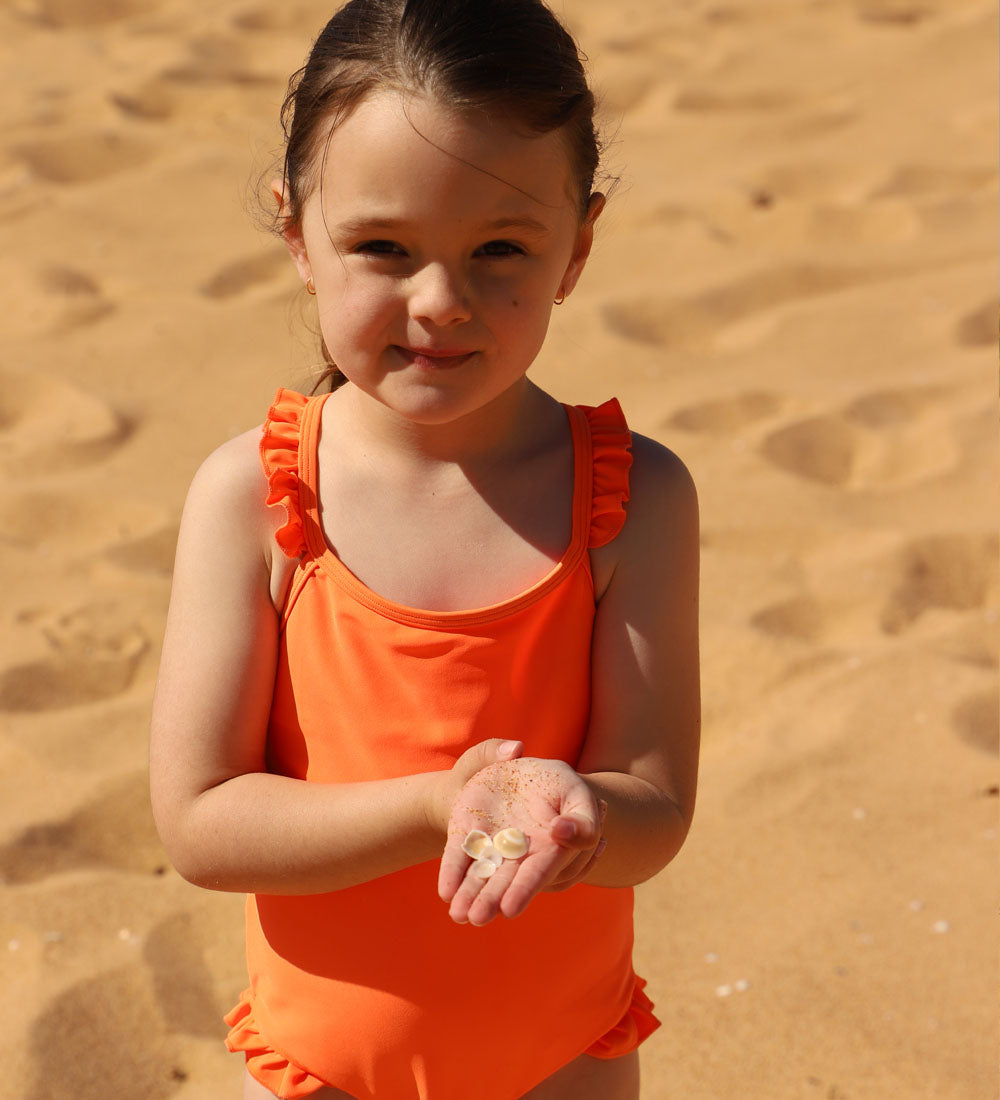 Girls Frill One Piece - Zesty Orange