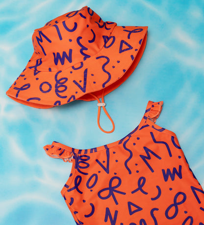 Girls Frill One Piece - Squiggle Pop Print