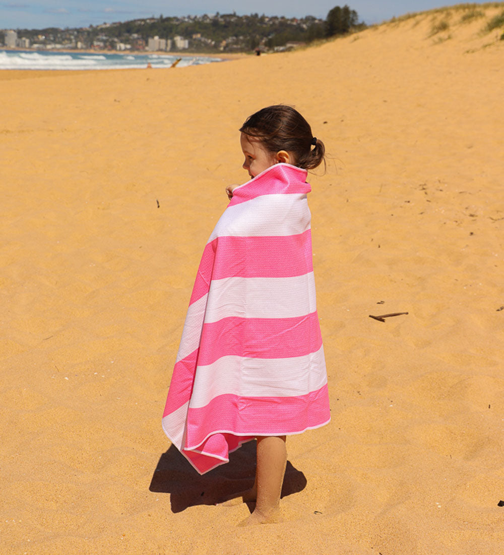 Kids Striped Beach Towel - Flamingo Fizz