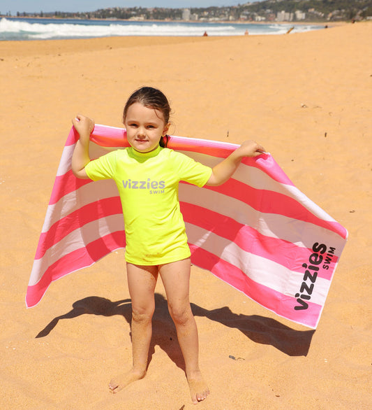 Kids Striped Beach Towel - Flamingo Fizz