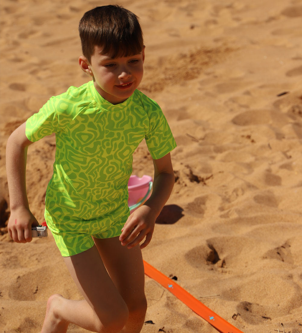 Kids Swim Shorts - Lime Light Print