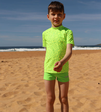 Kids Short Sleeve Rashie - Lime Light Print