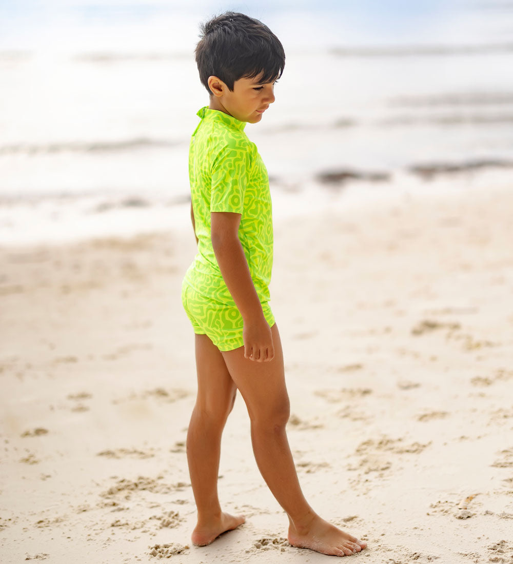 Kids Short Sleeve Rashie - Lime Light Print
