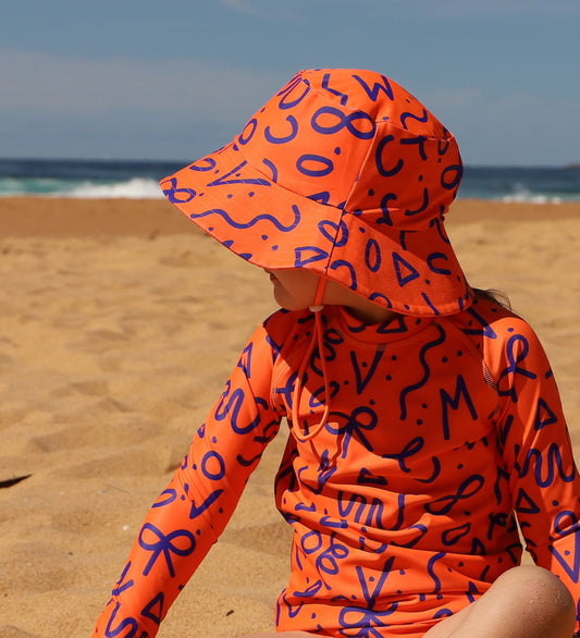 Reversible Swim Hat - Orange/Squiggle Pop Print