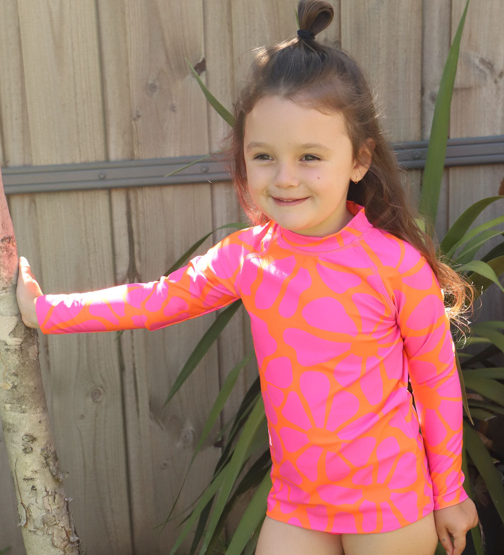 Kids Long Sleeve Rashie - Tangy Blossom Print