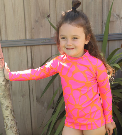 Kids Long Sleeve Rashie - Tangy Blossom Print