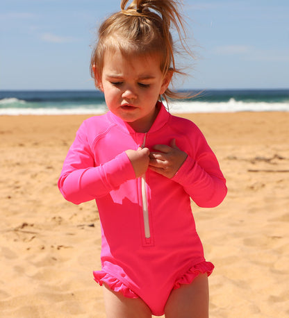 Baby Girls Long Sleeve Swimsuit - Pink Zing