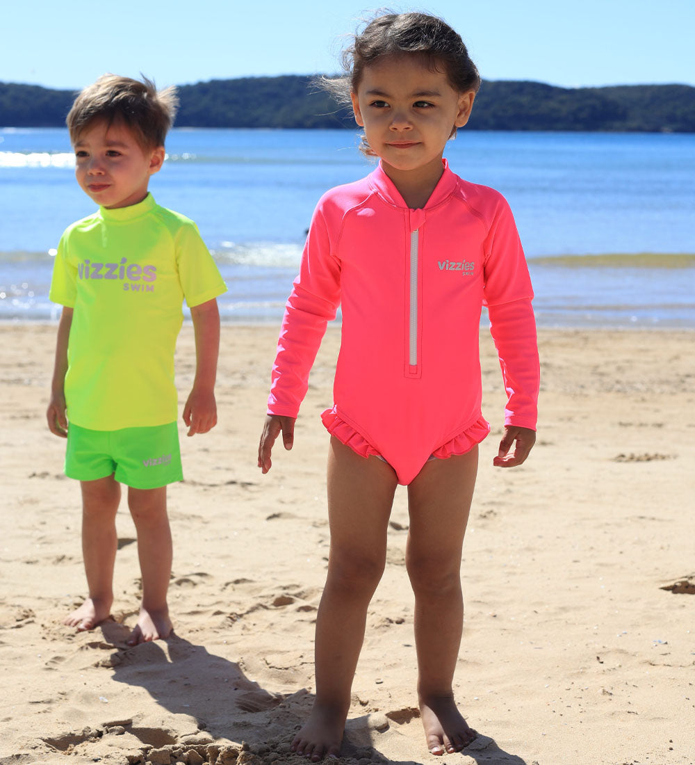 Baby Girls Long Sleeve Swimsuit - Pink Zing