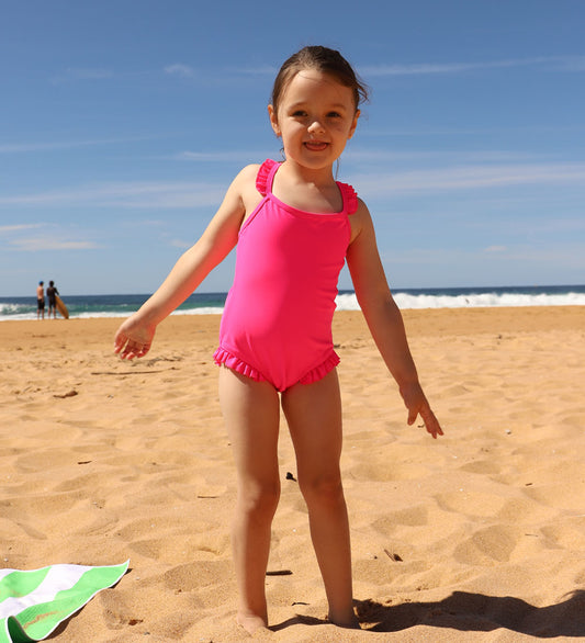 Girls Frill One Piece - Pink Zing