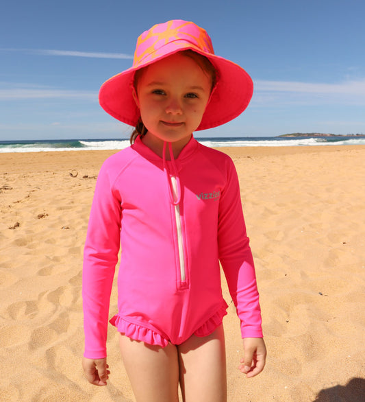 Girls Long Sleeve Swimsuit - Pink Zing